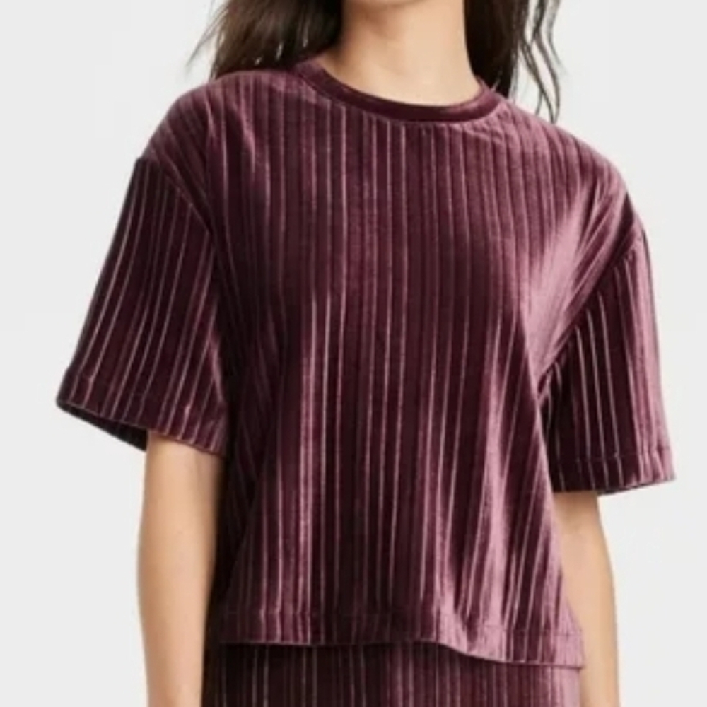 Velvet Ribbed Women Top - Burgundy